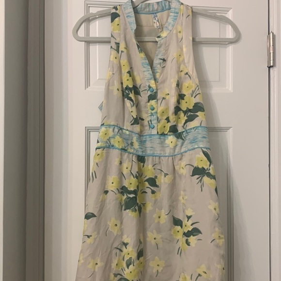 Anthropology Dress Maeve size 2 60% cotton-40% silk. Yellow blue and tan - Picture 5 of 14